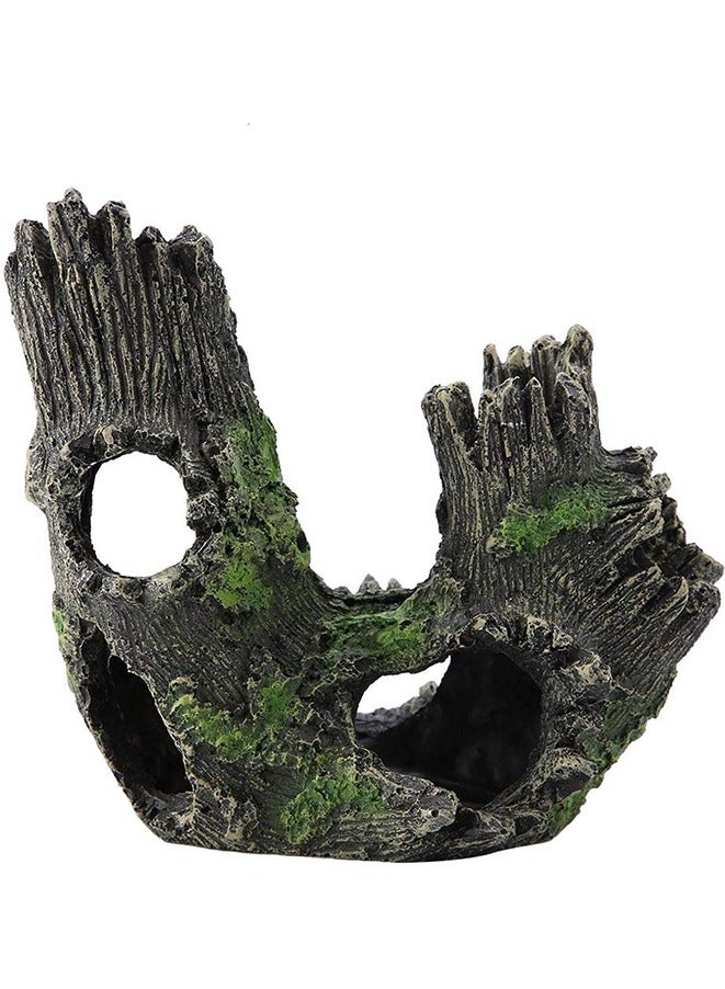 Aquarium Resin Hollow Tree Trunk Fish Decor with Moss Artificial Driftwood Ornament  Fish House Cave