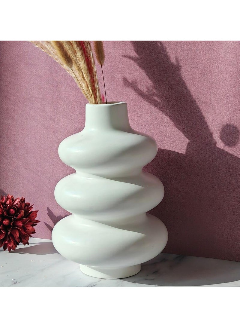 Wave Design Ceramic Vase - Extra Large, White Modern Pampas Flower Vase, Minimalist Nordic Ins Style Vase for Home Decor, Wedding, Dinners, Party, Events, Office & Gifting