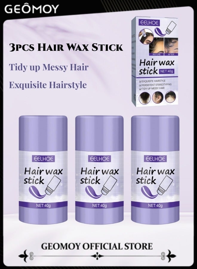 3pcs Hair Wax Stick Hair Finishing Stick Anti Frizz Hair Flyaway Wax Tamer-Edge Brush Hair Moisturizing & Shine Enhancing Hair Finishing Gel
