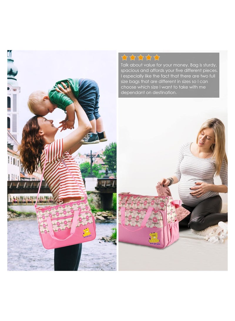 5-in-1 Set Multifunctional Baby Diaper Bag, Maternity Mummy Handbag, Changing Set Handbag, Portable Nappy Basket Storage Organiser, Maternity Baby Bag for Boys Girls (Pink)