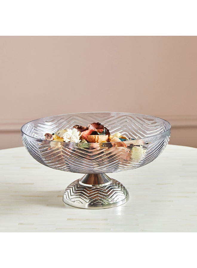 Suave Textured Glass Bowl with Nickel Metal Base 30 x 14.5 x 30 cm