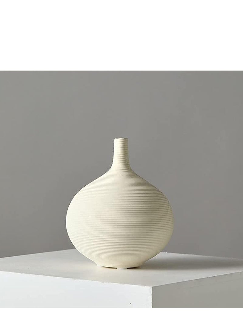 White Small Sphere Ceramic Embossed Line Vase | Modern Minimalist Flower Vase for Elegant Home Décor | Living Room Centerpiece, for Flower Arrangements, Gift