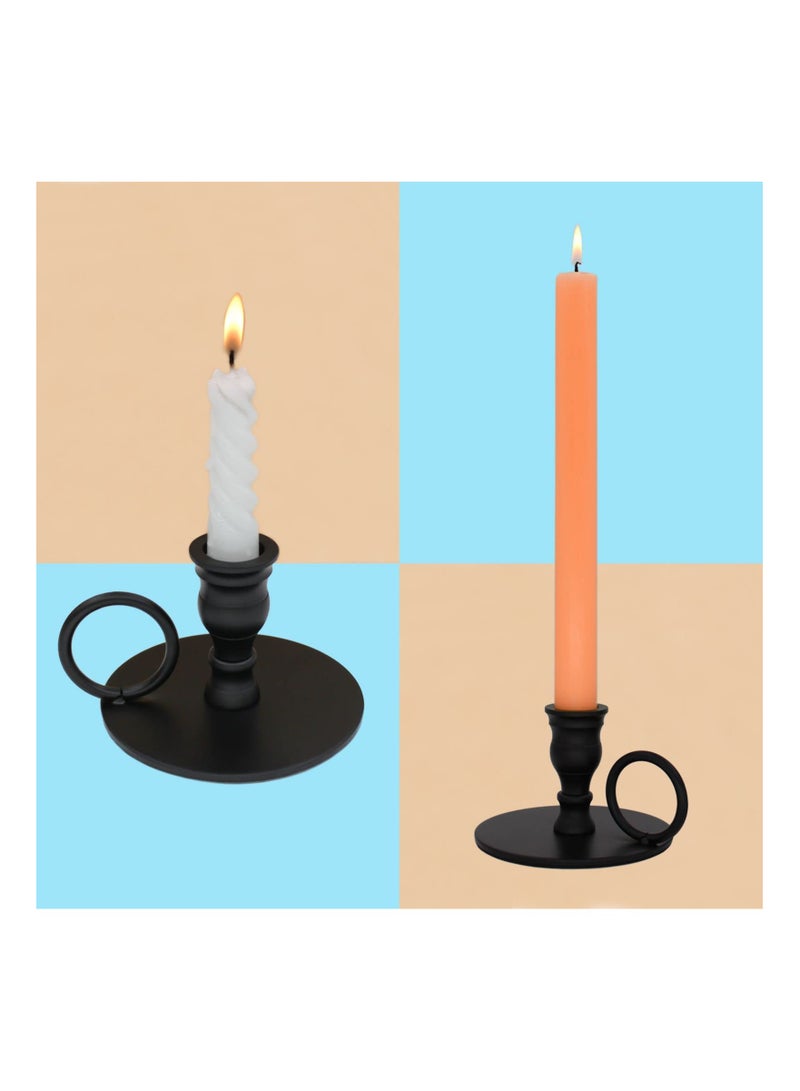 Matte Black Candle Holders Set of 2 for Taper Candles, Decorative Candlestick Holder for Wedding, Dinning, Party, Fits 3/4 inch Thick Candle&Led Candles (Metal Candle Stand)
