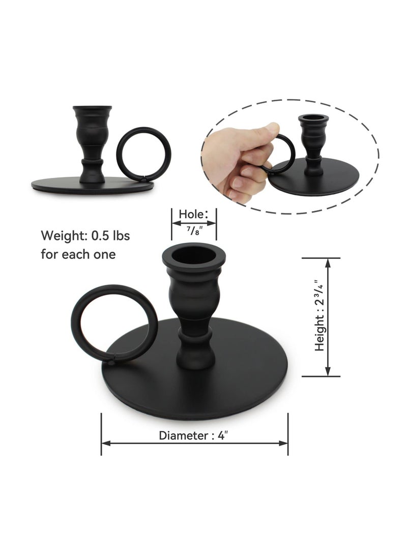 Matte Black Candle Holders Set of 2 for Taper Candles, Decorative Candlestick Holder for Wedding, Dinning, Party, Fits 3/4 inch Thick Candle&Led Candles (Metal Candle Stand)