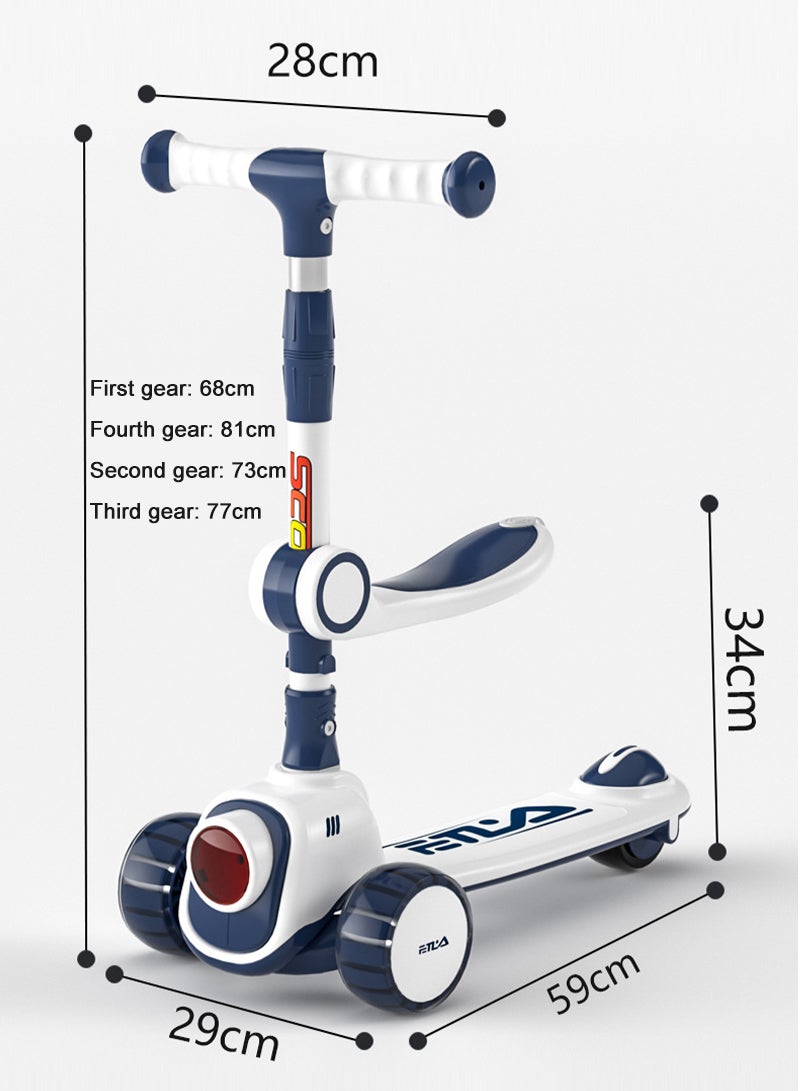 3-In-1 Children's Scooter Can Sit With Led Lights Flashing Wheel Adjustable Height Folding