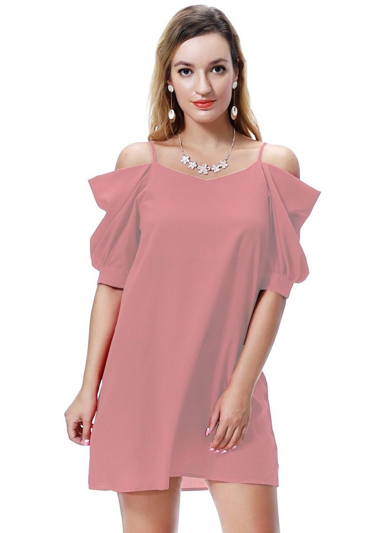 Women's Solid Color Off-Shoulder Mini Slip Dress Dark Pink