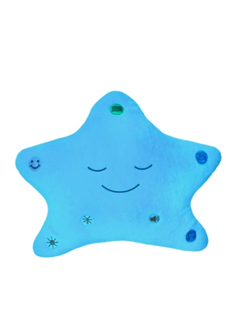 Quran And Dua Pillow- Kids Pillow With Quran And Dua Recordings And Light-Star Design Blue