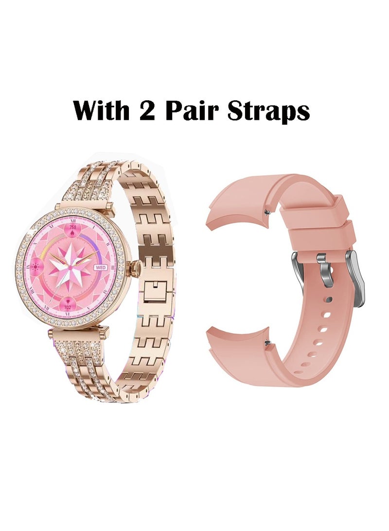 Gtab GT10 Diamond Edition Ladies Smart Watch 1.2 Inch Round Shape AMOLED Display With Fashion Bracelet 2  Pair Straps and Wireless Charger Gold