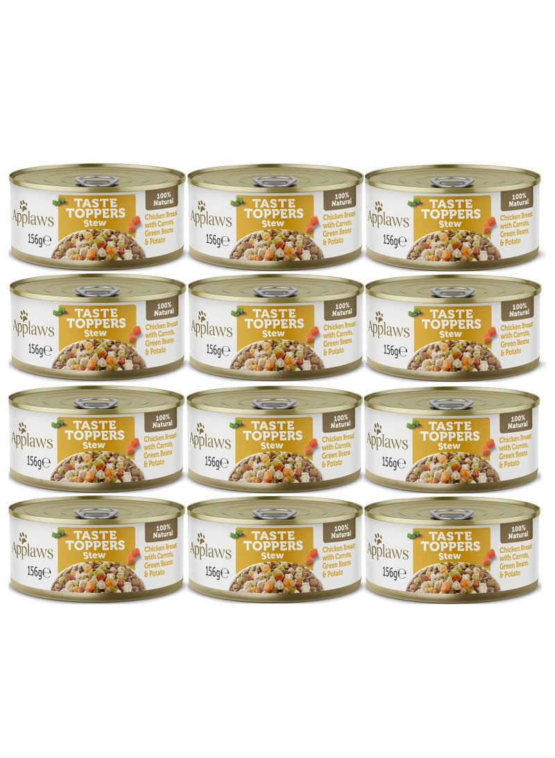 12Pc Taste Topper Stew Chicken With Veg Mix With Dry Food For Dogs Tin 156g