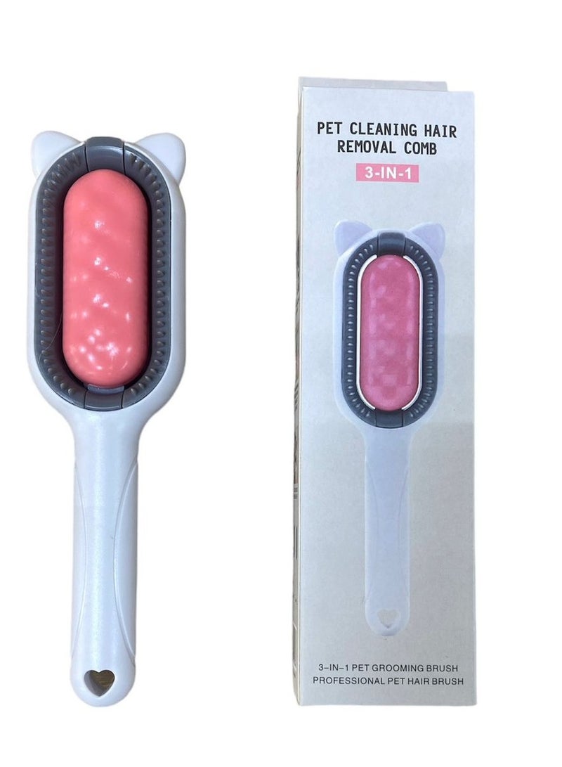 Pet grooming brush for long and short haired Cats and dogs, pet cleaning tool, Massage and Removal of loose Fur and Tangled hair. Professional pet comb 3-in-1-pink color