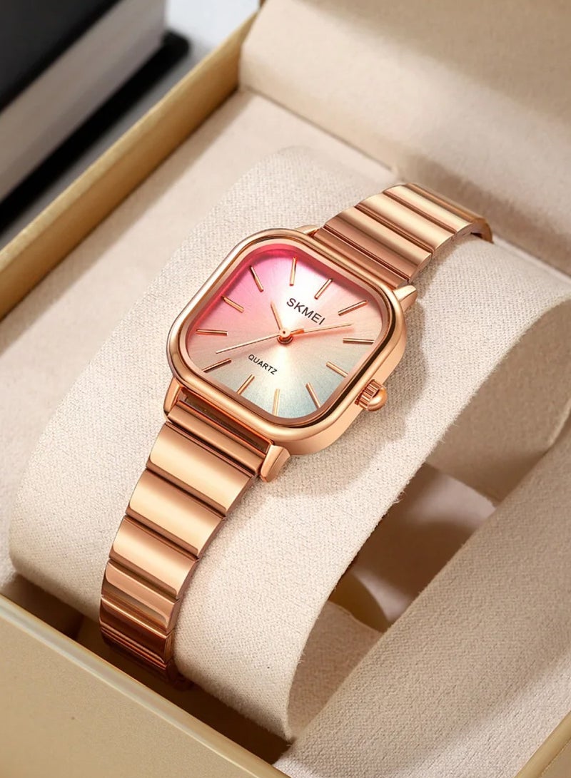 Women’s Square Case Quartz Rose Gold Stainless Steel Band Watch 2190