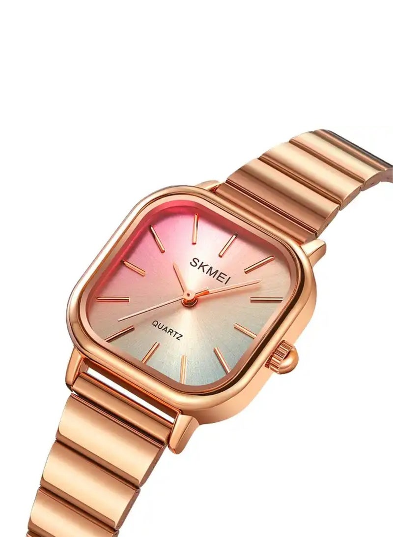 Women’s Square Case Quartz Rose Gold Stainless Steel Band Watch 2190