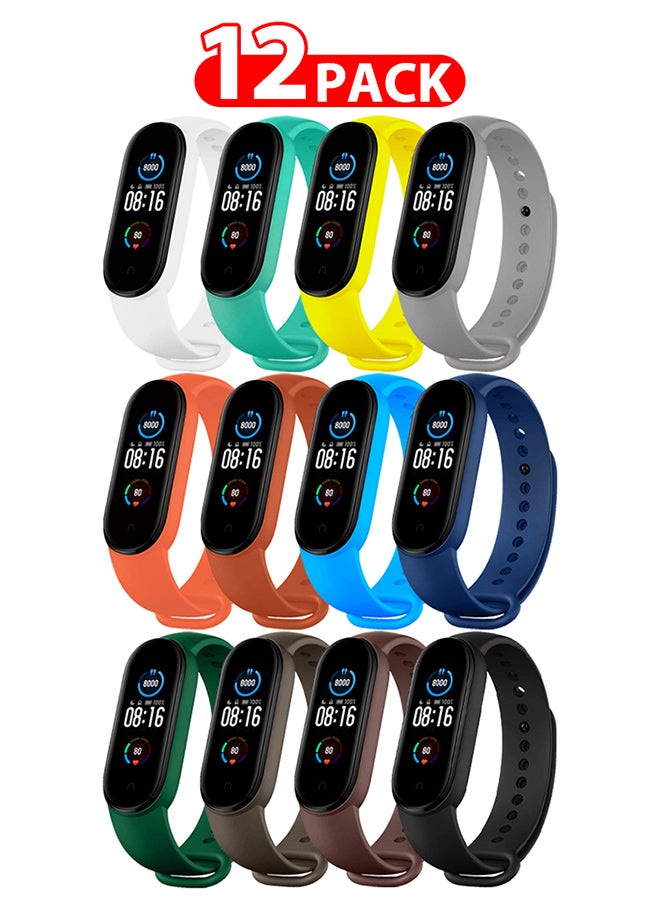 12 Packs Xiaomi Band 5/6 Soft Silicone Strap Waterproof Replacement Wristband Strap Fashion Accessory Compatible for Xiaomi Smart Mi Band 5/Mi Band 6 Multicolour
