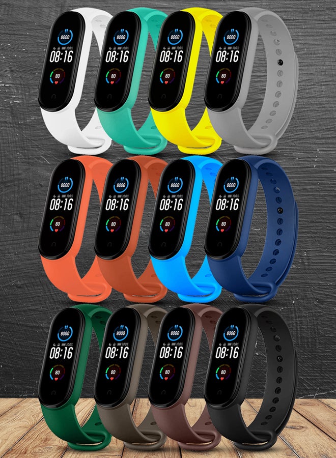 12 Packs Xiaomi Band 5/6 Soft Silicone Strap Waterproof Replacement Wristband Strap Fashion Accessory Compatible for Xiaomi Smart Mi Band 5/Mi Band 6 Multicolour