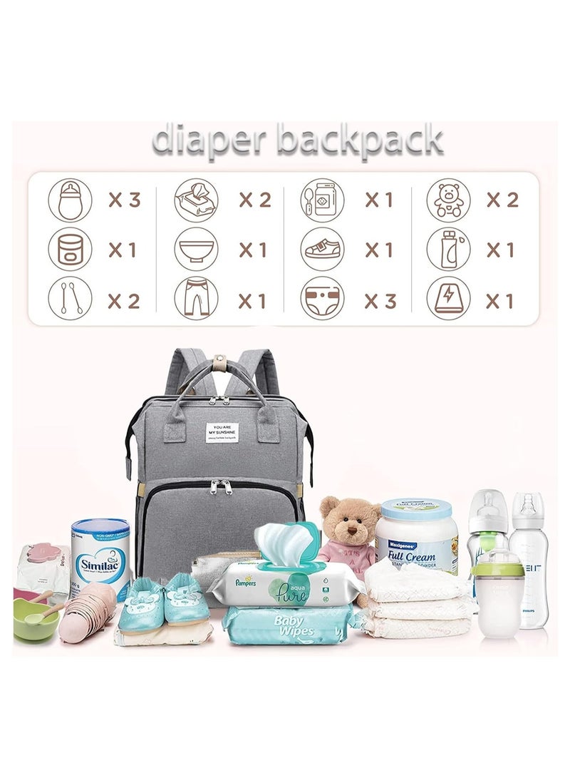 Diaper Bag Backpack, Multifunction Travel Baby Changing Bag, Multifunction Waterproof Travel Back Pack for Moms Dads, Newborn Baby Essential Gifts, Versatile Diaper Changing Station(Grey)(1 Pack)