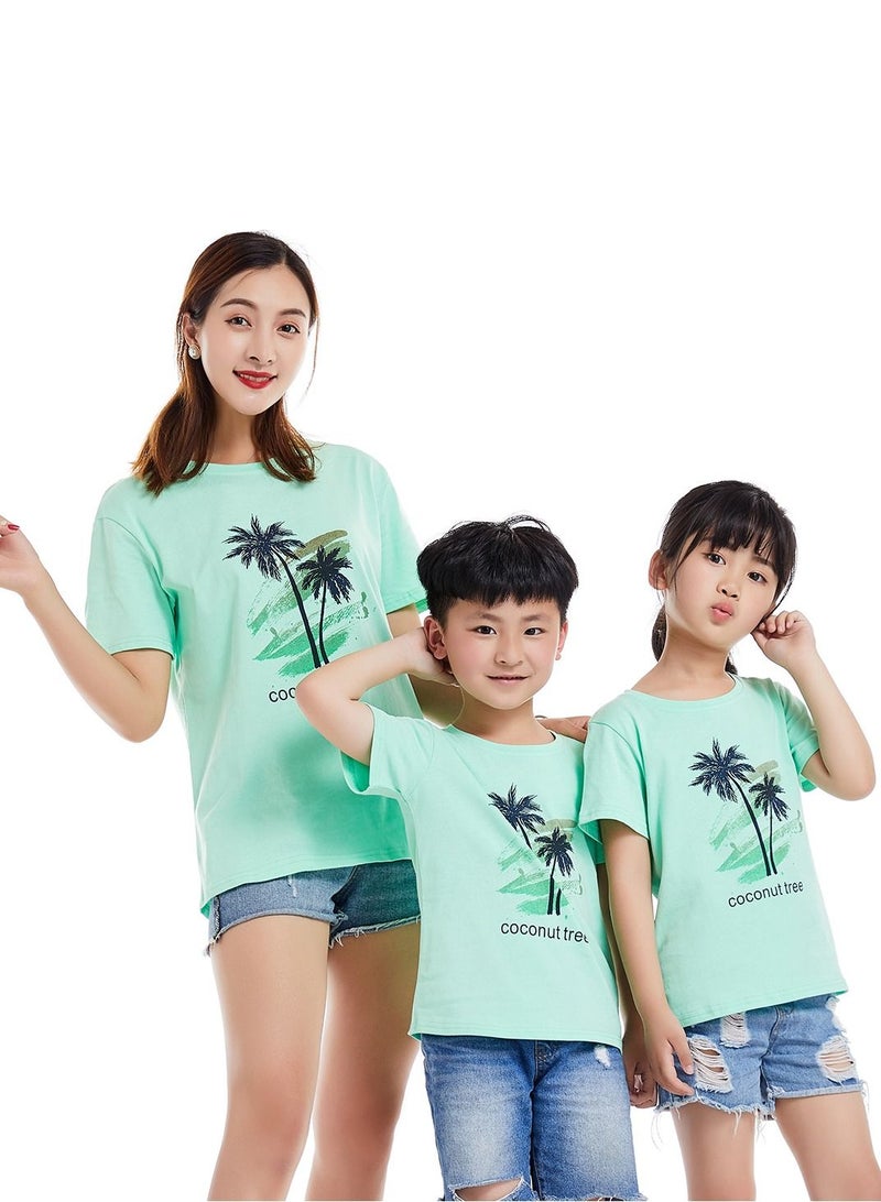 Unisex Family Couple Parent-Child clothing Coconut Tree Pattern T-shirt Green