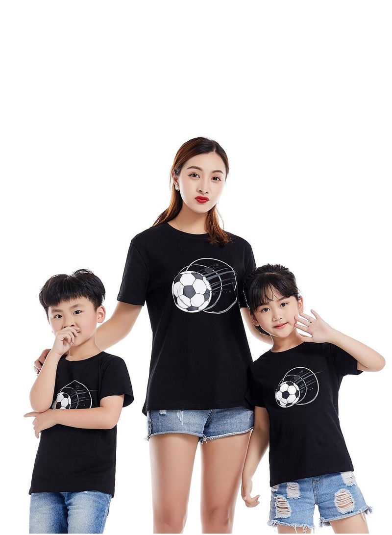 Unisex Family Couple Parent-Child clothing Football Pattern T-shirt Black
