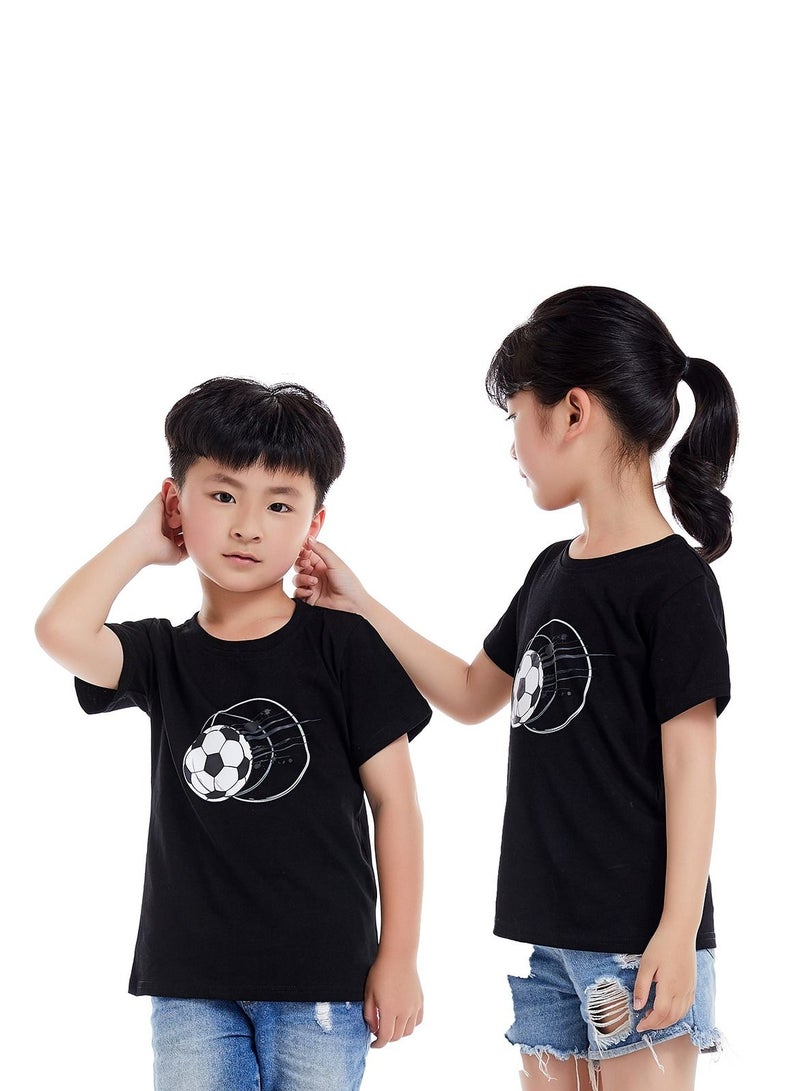 Unisex Family Couple Parent-Child clothing Football Pattern T-shirt Black