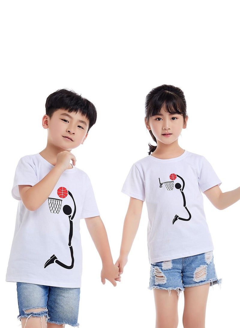 Unisex Family Couple Parent-Child clothing Shoot Basket Pattern T-shirt White