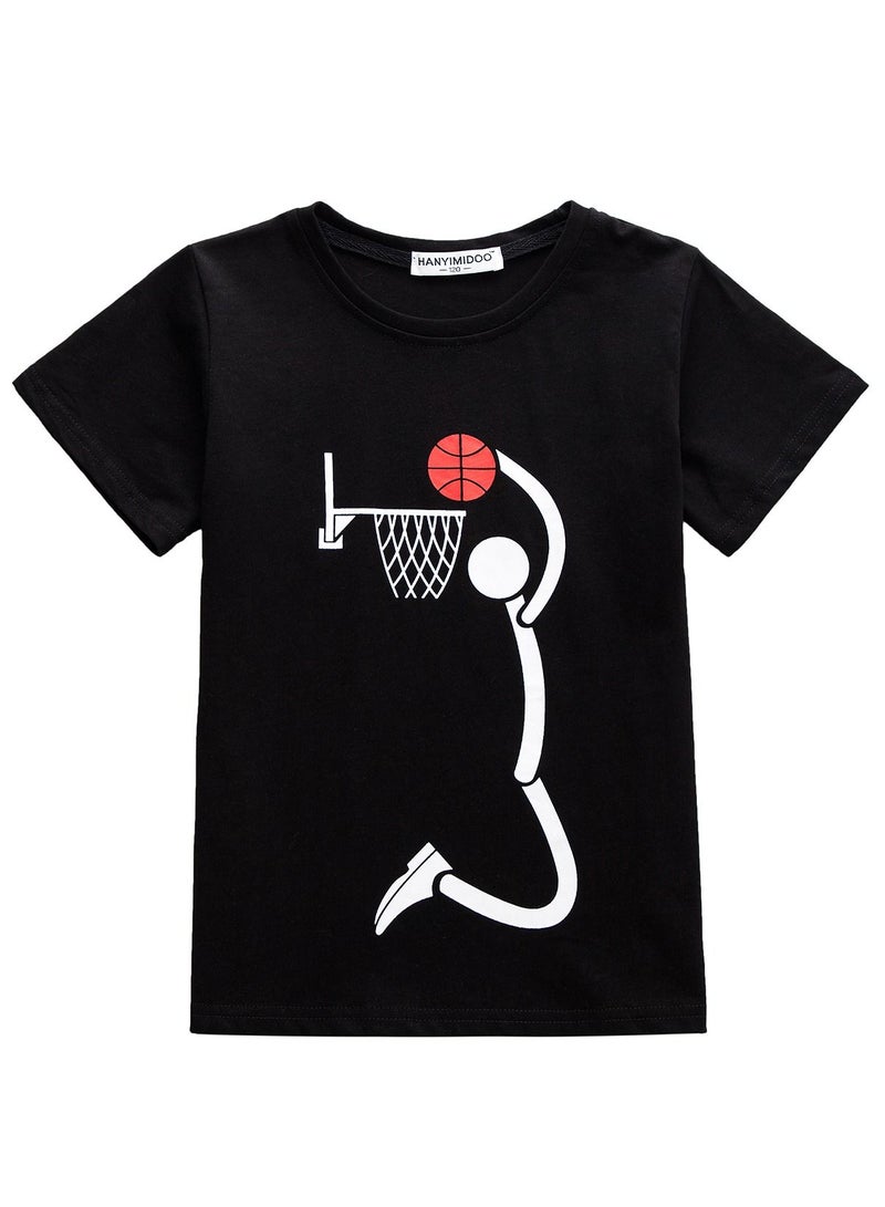 Unisex Family Couple Parent-Child clothing Shoot Basket Pattern T-shirt Black