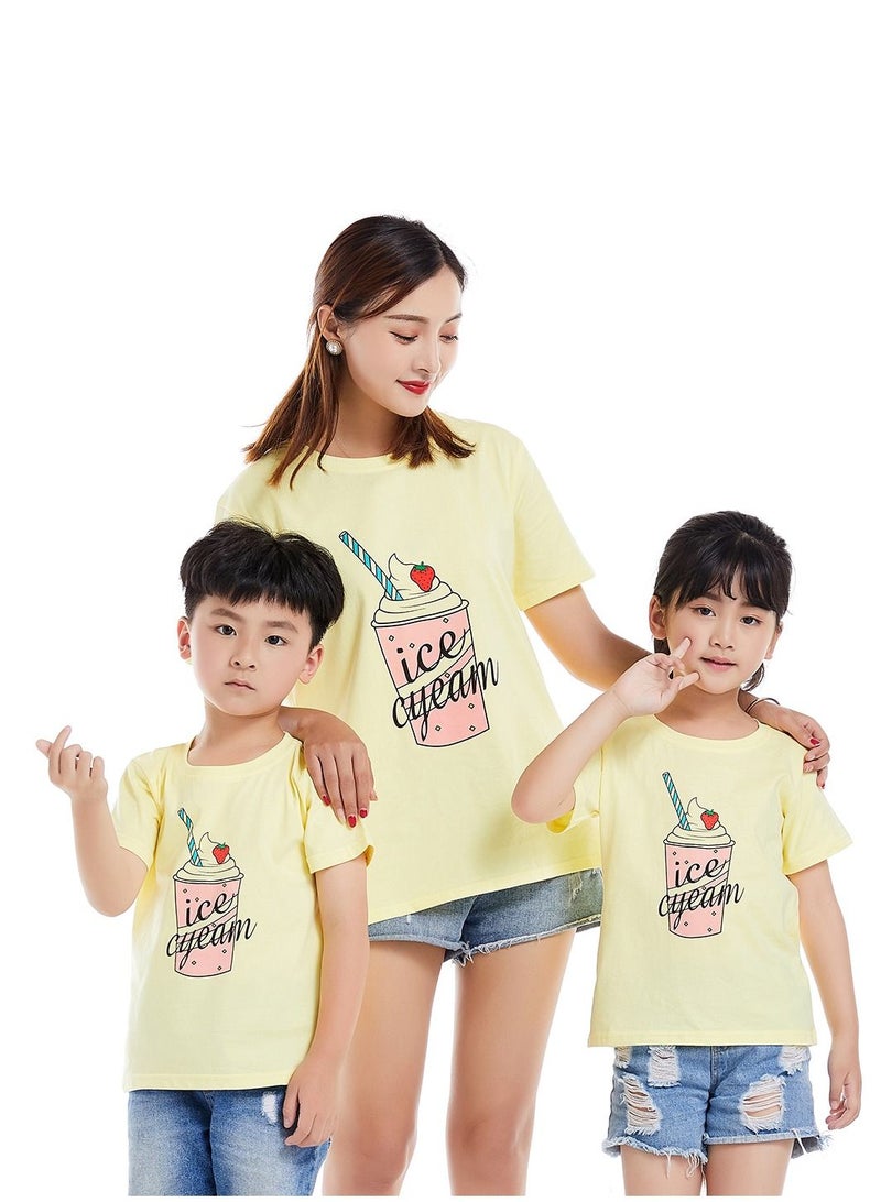Unisex Family Couple Parent-Child clothing Ice Cream Pattern T-shirt Yellow