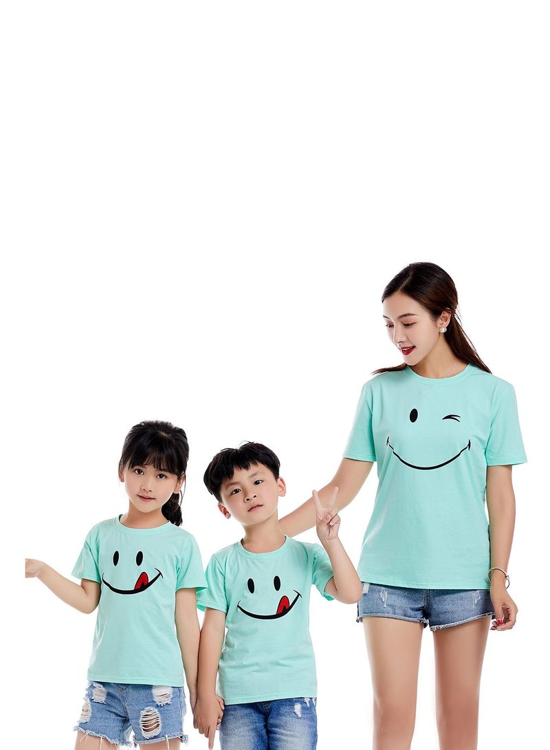 Unisex Family Couple Parent-Child clothing Smiley Face Pattern T-shirt Light Green