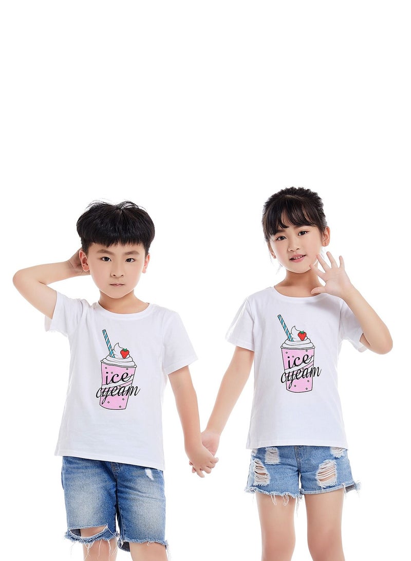 Unisex Family Couple Parent-Child clothing Ice Cream Pattern T-shirt White