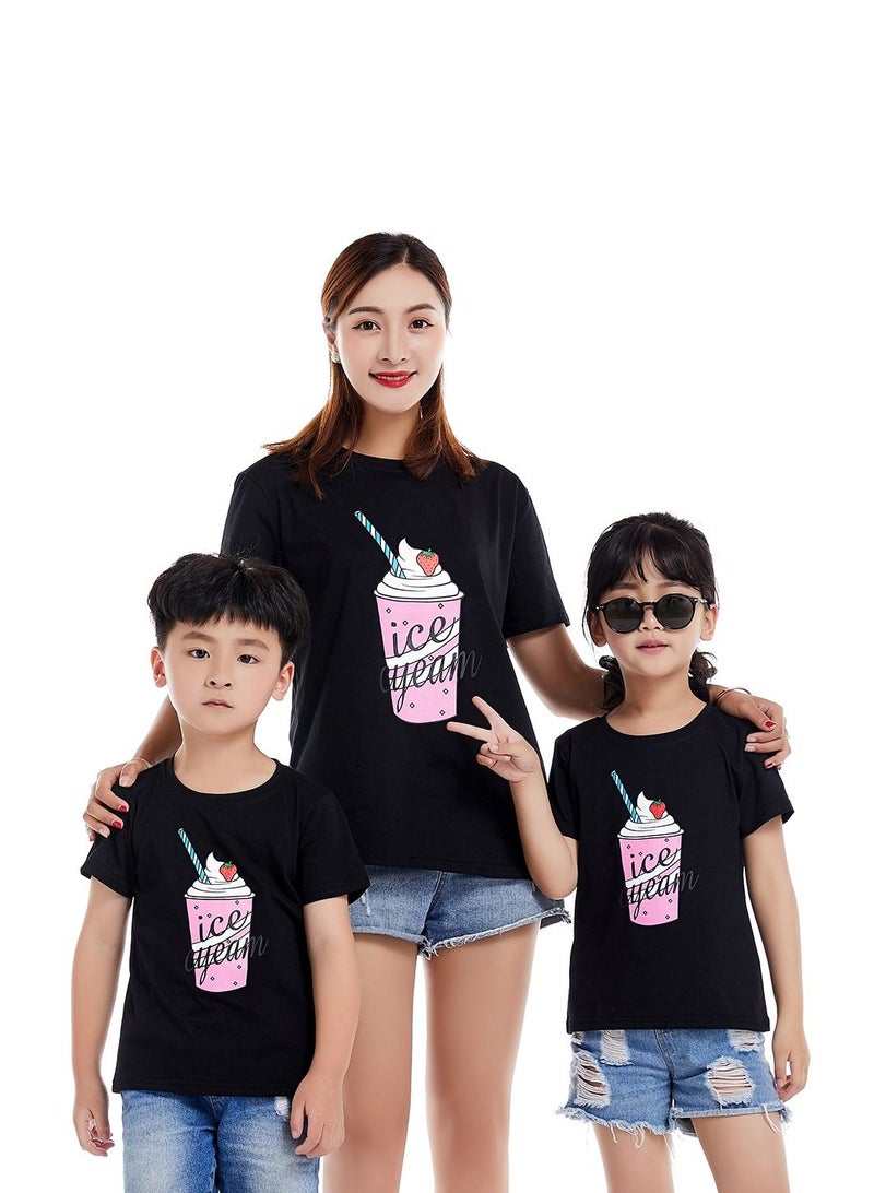 Unisex Family Couple Parent-Child clothing Ice Cream Pattern T-shirt Black