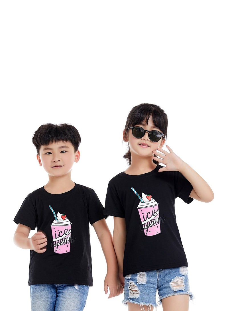 Unisex Family Couple Parent-Child clothing Ice Cream Pattern T-shirt Black