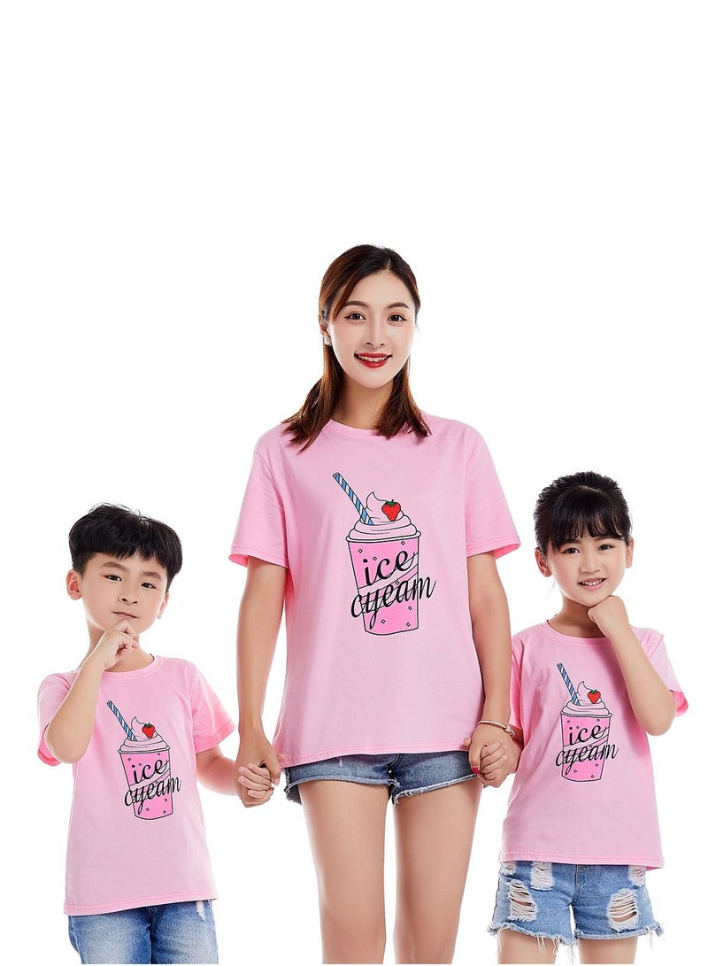 Unisex Family Couple Parent-Child clothing Ice Cream Pattern T-shirt Dark Pink