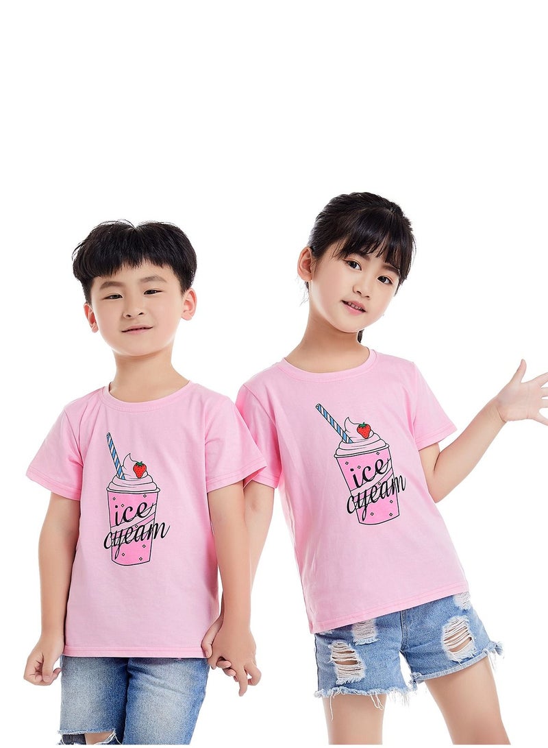 Unisex Family Couple Parent-Child clothing Ice Cream Pattern T-shirt Dark Pink