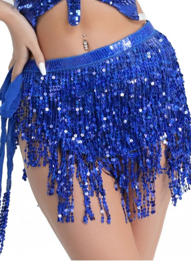 Sequin Fringe Waist Chain Skirt Sparkly Belly Dance Tassel Waist Wrap Belt Skirts Party Rave Costume Dark Blue