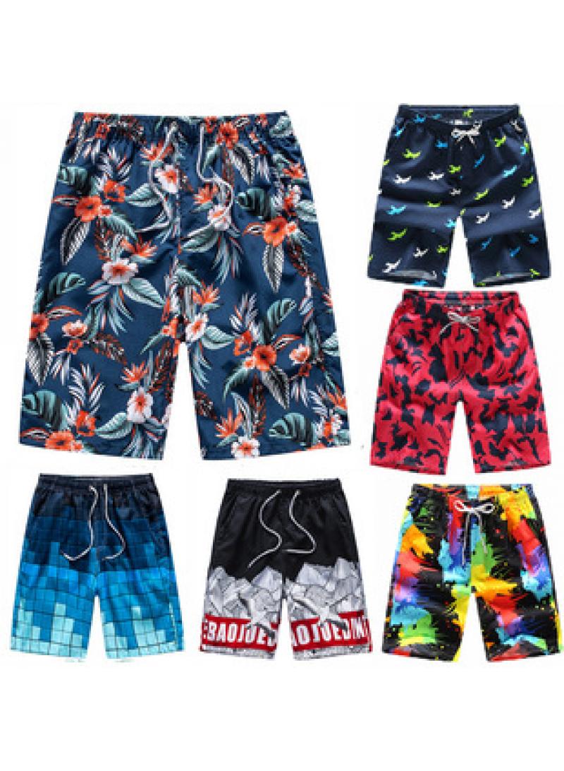 6-Piece Men Swim Beach Shorts Quick Dry Swimming Trunks Drawstring Surfing Board Shorts Loose Boxers Short Pants