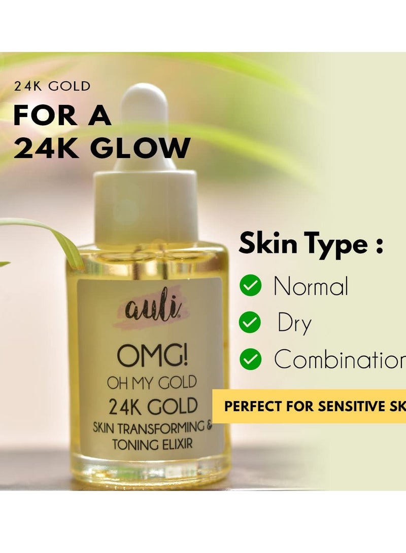 Auli 24K Gold Flakes with Pure Rosehip Facial Oil 30ML