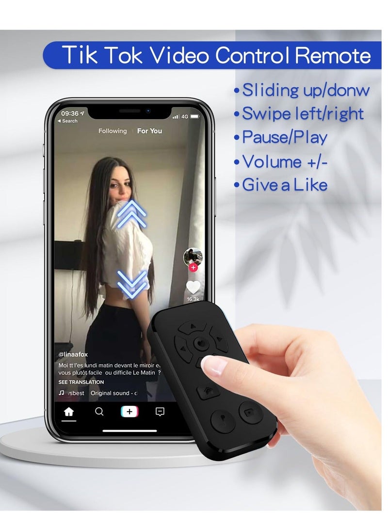 Bluetooth Scrolling Page Turner, Turner for Kindle App, Camera Photo and Video Clicker iPhone, Support Tiktok Recording/Play/Pause/Give a Like