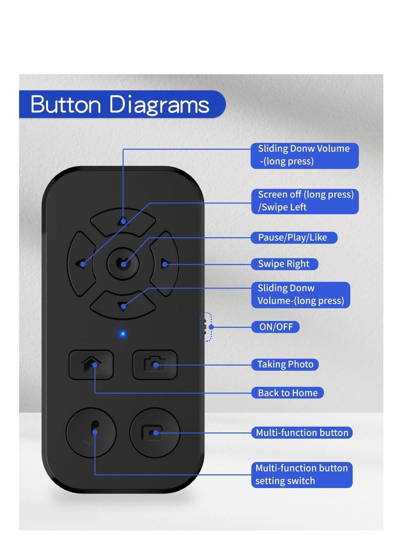 Bluetooth Scrolling Page Turner, Turner for Kindle App, Camera Photo and Video Clicker iPhone, Support Tiktok Recording/Play/Pause/Give a Like