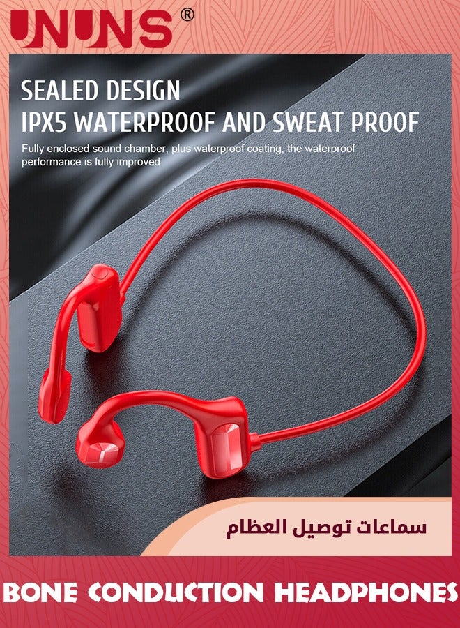 Bone Conduction Headphones,Wireless Open-Ear Bluetooth 5.2 Bone Conduction Sports Headphones,Waterproof Wireless Headsets For Sports Running Walking,Lightweight Open Earburs Headsets,Red