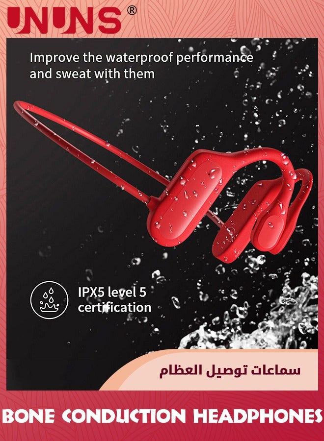 Bone Conduction Headphones,Wireless Open-Ear Bluetooth 5.2 Bone Conduction Sports Headphones,Waterproof Wireless Headsets For Sports Running Walking,Lightweight Open Earburs Headsets,Red