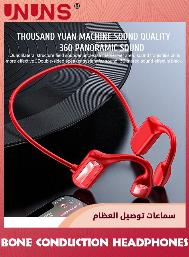 Bone Conduction Headphones,Wireless Open-Ear Bluetooth 5.2 Bone Conduction Sports Headphones,Waterproof Wireless Headsets For Sports Running Walking,Lightweight Open Earburs Headsets,Red