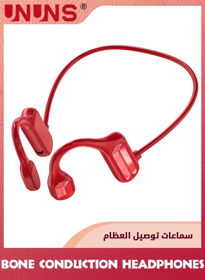 Bone Conduction Headphones,Wireless Open-Ear Bluetooth 5.2 Bone Conduction Sports Headphones,Waterproof Wireless Headsets For Sports Running Walking,Lightweight Open Earburs Headsets,Red