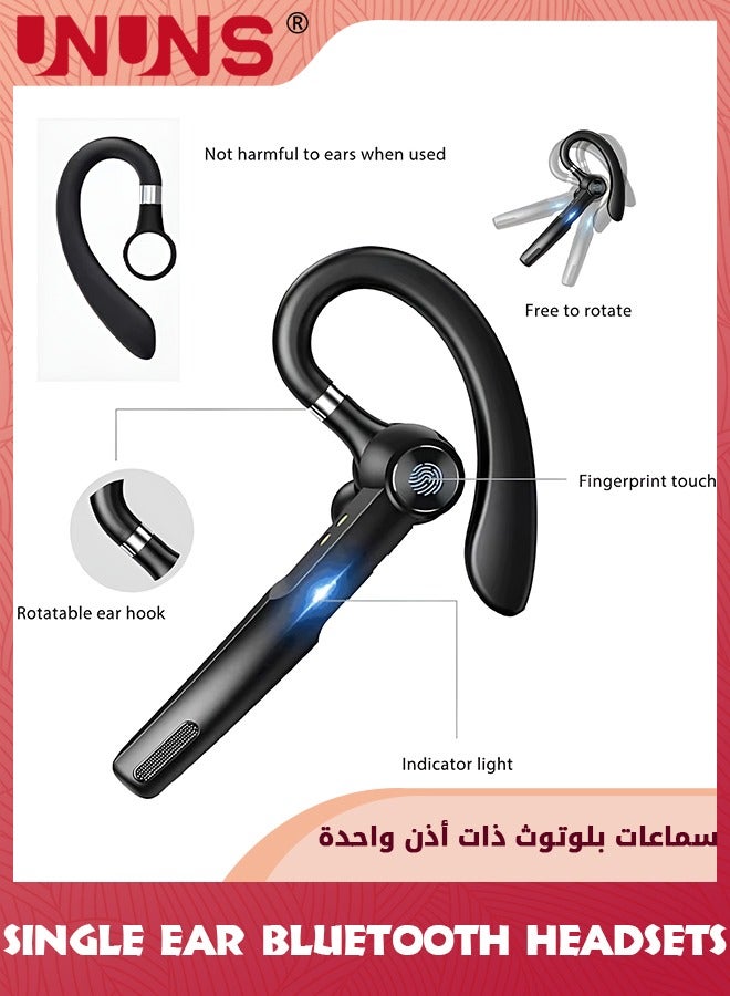 Single Ear Bluetooth Headsets,Wireless Bluetooth Earpiece V5.3,With Noise Canceling Mic,Hands-Free Caller Voice Announce For Office Business Driving,Connect 2 Device,Black
