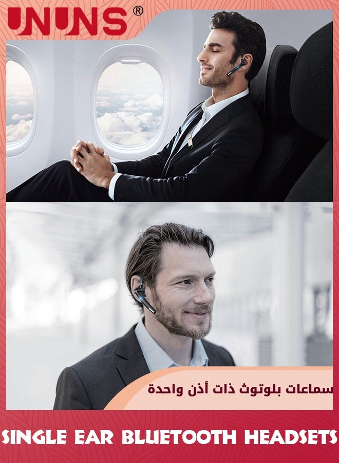 Single Ear Bluetooth Headsets,Wireless Bluetooth Earpiece V5.3,With Noise Canceling Mic,Hands-Free Caller Voice Announce For Office Business Driving,Connect 2 Device,Black