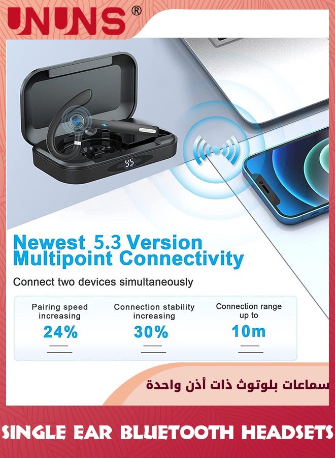 Single Ear Bluetooth Headsets,Wireless Bluetooth Earpiece V5.3,With Noise Canceling Mic,Hands-Free Caller Voice Announce For Office Business Driving,Connect 2 Device,Black