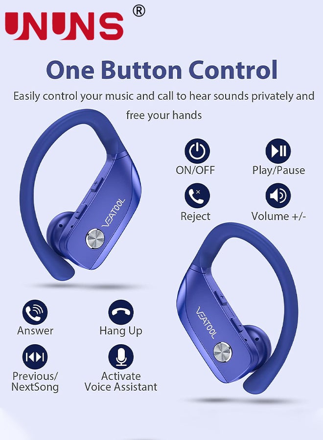 Wireless Earbuds Bluetooth Headphones With Earhooks,Built-in Mic,LED Display Wireless Earbuds Sport,48H Playtime With Charging Case Headset,Waterproof Over-Ear Buds for Running Workout,Blue