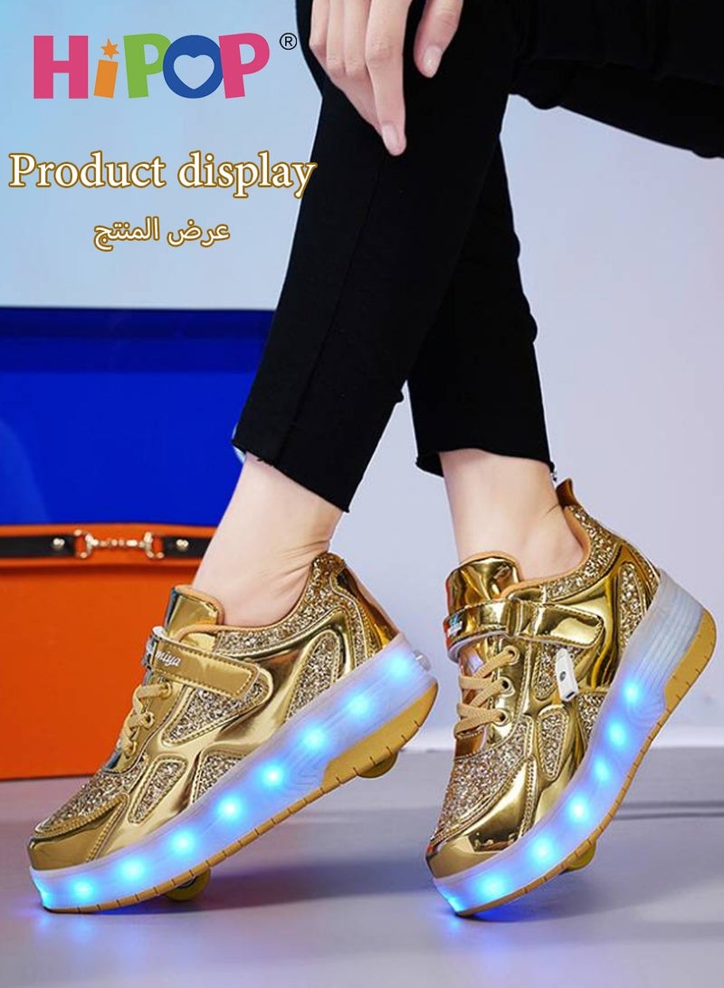 Unisex Roller Skate Shoes with USB Charging Colorful Lights,Fashional Girls Boys Roller Shoes,Retractable Double Wheels Skate Shoes for Kids and Adults