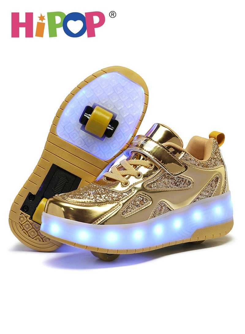 Unisex Roller Skate Shoes with USB Charging Colorful Lights,Fashional Girls Boys Roller Shoes,Retractable Double Wheels Skate Shoes for Kids and Adults