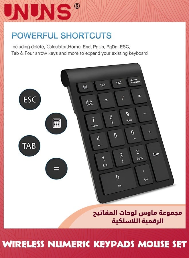 Wireless Number Pad and Mouse Combo,Portable Ultra Slim 2.4GHz USB Numeric Keypad,Slient Financial Accounting Numeric Keypad With Wireless Mice,For Laptop/PC/Desktop/Notebook,Black