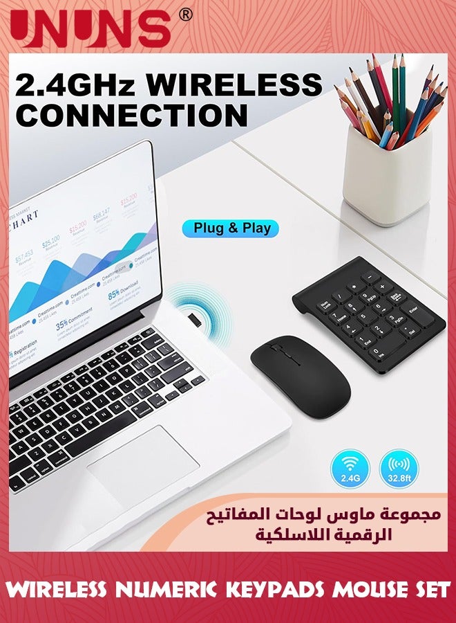Wireless Numeric Keypad,Mini 2.4G 18 Keys Number Pad With Wireless Mouse,USB Receiver,Portable Silent Financial Accounting Numpad,Keyboard Extensions For Laptop PC Desktop Notebook, Black