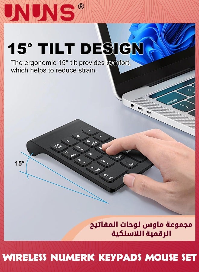 Wireless Numeric Keypad,Mini 2.4G 18 Keys Number Pad With Wireless Mouse,USB Receiver,Portable Silent Financial Accounting Numpad,Keyboard Extensions For Laptop PC Desktop Notebook, Black