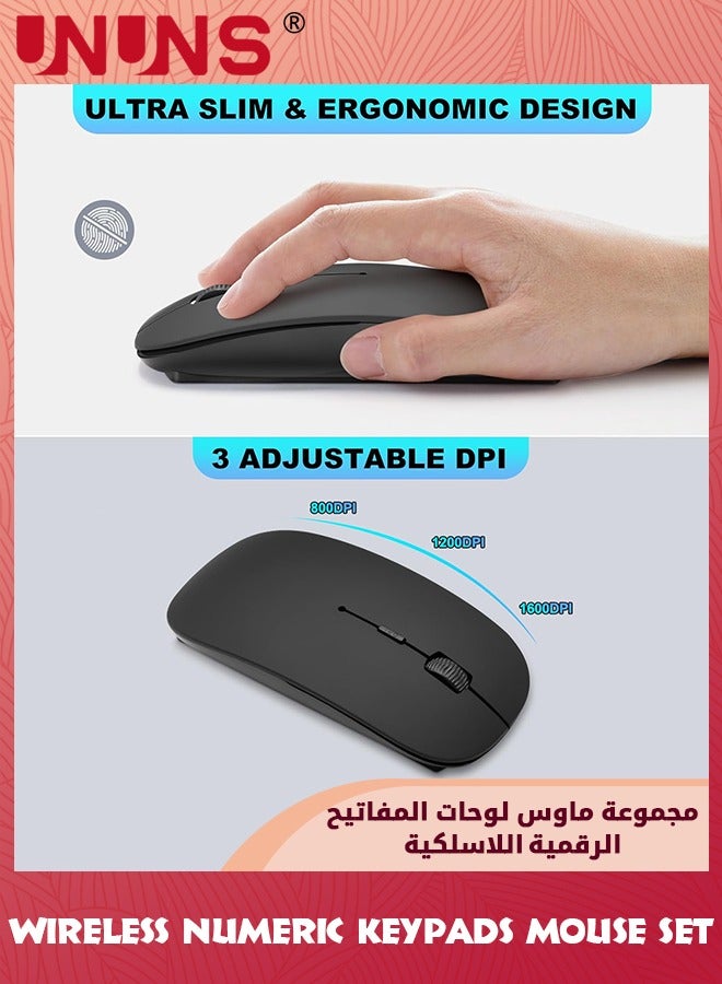 Wireless Numeric Keypad,Mini 2.4G 18 Keys Number Pad With Wireless Mouse,USB Receiver,Portable Silent Financial Accounting Numpad,Keyboard Extensions For Laptop PC Desktop Notebook, Black